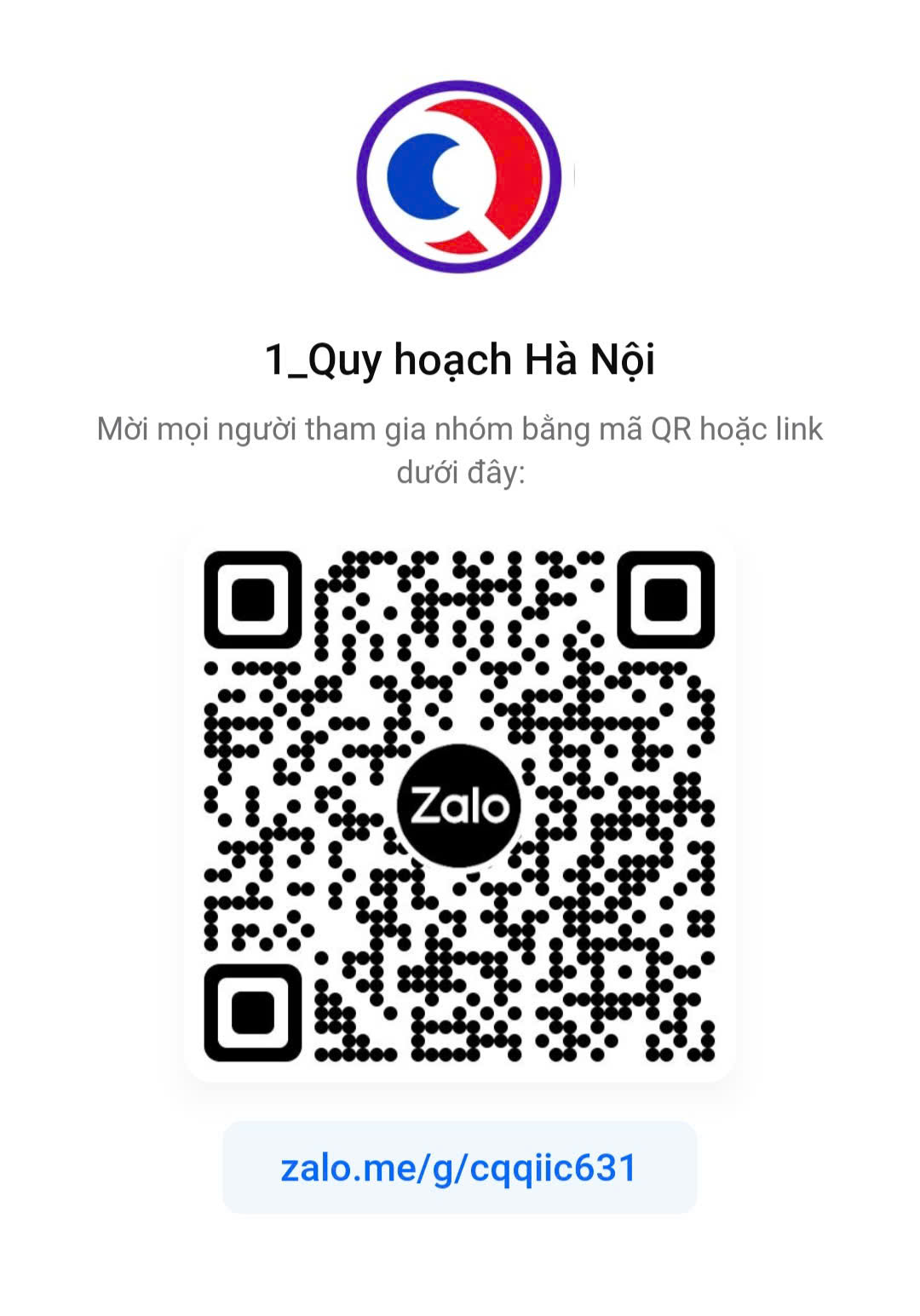 QR Zalo nhóm Quy hoạch Hà Nội